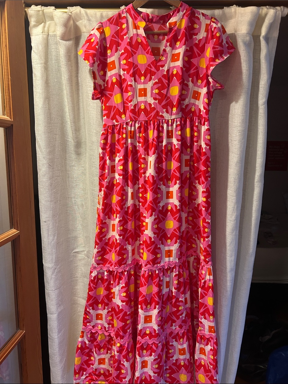 Women’s Pink Geometric Tiered Maxi Dress
